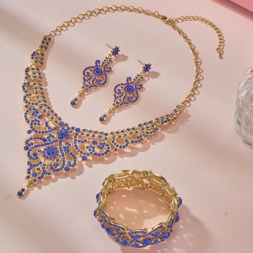 Elegant Gold and Blue Jewelry Set